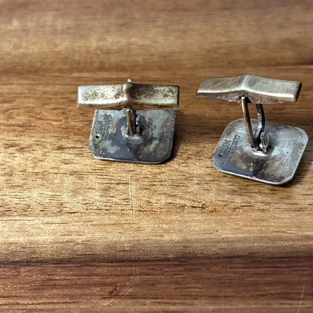 Siam Niello Pre 1950 Sterling Silver Elephant Cufflinks & Tie Clip Set